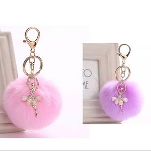 Fur Pom Pom Ballet Dancer Gold Keychain